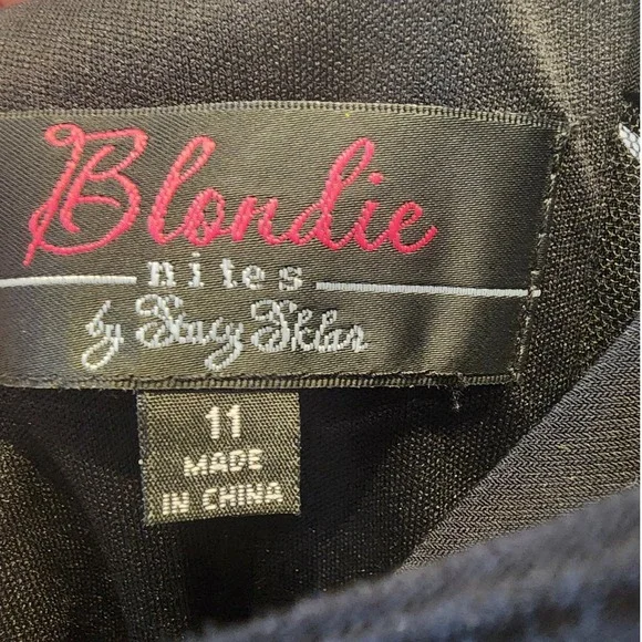 Blondie Nites One Shoulder Cocktail Dress Black Champagne Satin Teens 11 NWT - Picture 9 of 11